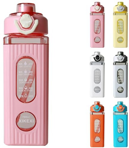 Water Bottle with Straw,700ml Sports Water Bottles with Cute Sticker,Reusable Drinks Bottle,Large Hydrate Drinking Bottle,Leak Proof Sports for School Office Gym Outdoor Girls Boys Men Women (Pink)