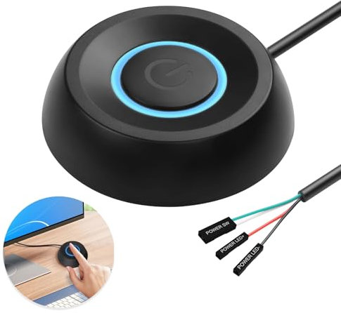 PC Power Button with LED Light - External Desktop Switch, Remote Start, Motherboard Extension Cord 1.8m (Black)