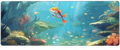 Large Mouse Mat 800x300x3mm Gaming Mouse Pad Underwater Plant Fish Print Office Desk Mat, Improved Precision and Speed