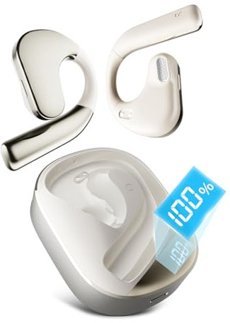 NEOQOQO Open Ear Headphones, Premium Sound Air Conduction Wireless Earbuds w/Deep Bass, 3 EQ Modes, 48H Playtime, Bluetooth 5.4, Clear Call Mics, IPX5, Comfort Fit for Workout Running Beige