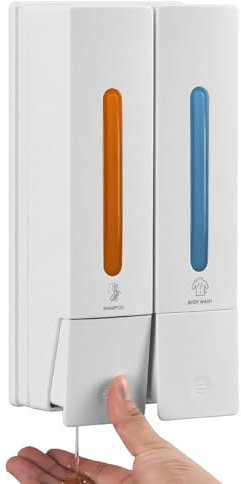 Raddile Shampoo and Conditioner Dispenser, 400ML x 2 Soap Dispenser Wall Mounted, No Drill Shampoo Bottle for Shower, Shower Gel Dispensers for Bathroom Hotel (White)