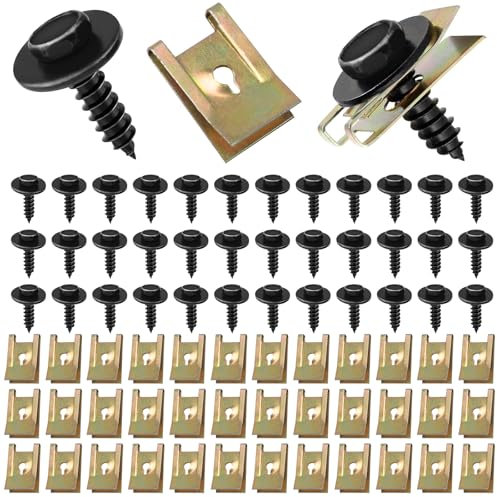 100 Stück Blechmutter Karosserieschrauben, Schraube Mutter Clip Kit, Blechmutter Schraube, Edelstahl Feder Blechnmutter und U Typ blechmuttern kfz für Befestigen Reparieren Autoteil