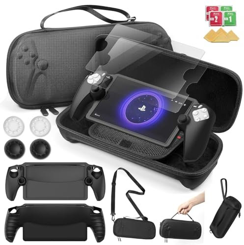 14 in 1 Accessory Set, Compatible With Playstation Portal, Suitable for PS5 EVA Hard Luggage, Soft Silicone Protective Cover, 2X 9H Shatter Resistant Tempered Glass Screen Protector, 4 Silicone Caps