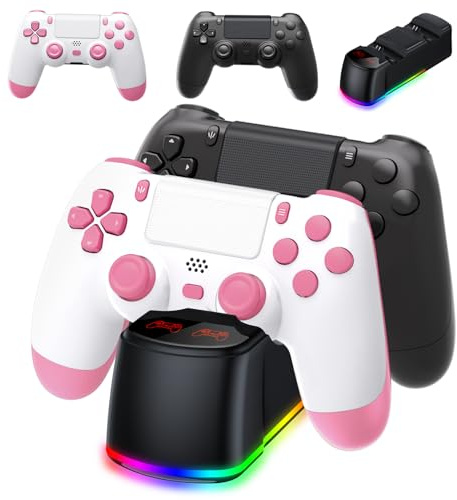 AROEVEIB 2 Pack Controller mit Ladegerät Dock für PS4 Wireless Game Controller, mit LED Ladestation 2 USB Kabel