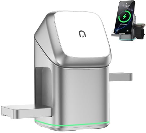 3-in-1 Wireless Charger for Apple,Multi-Device Touch Pop-Up Charging Station,15W Fast Auto Rotation Magnetic Charging Stand for iPhone 16 15 14 13 12 Pro Max & Apple Watch AirPods (Silver)
