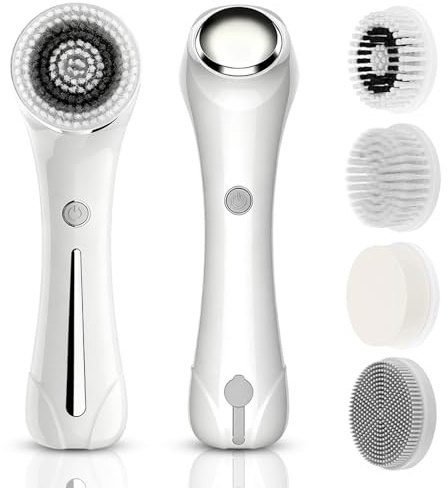 Spazzola elettrica per la pulizia del viso, 3 in 1, con 4 testine, EMS massaggiatore viso con riscaldamento, impermeabile, pulizia del viso a 360°, pulizia profonda dei punti neri, esfoliante