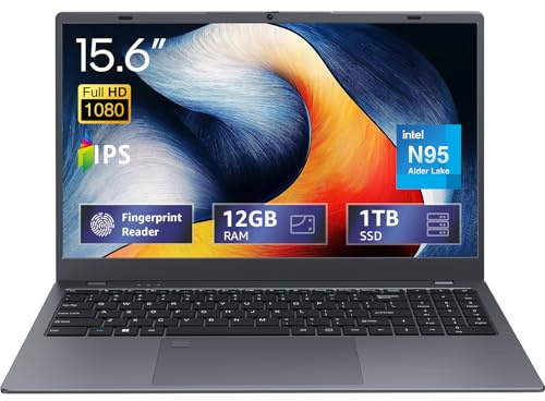 UOWAMOU 15,6 IPS-FHD-Laptop, 12 GB LPDDR5 RAM 1 TB NVMe SSD Laptop Quad Core N95 (bis zu 3,4 GHz), Multi-Ports, leichter Computer für Student-Home WiFi 5 BT5.0