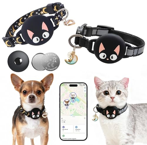 2 PCS Cat GPS Tracker Dog Compatible with Apple Find My (iOS Only), Smart Tags with Collar No Subscription & Monthly Fee, Mini Pet Air Trackers Tag for Tracking Device Real Time, Global Coverage