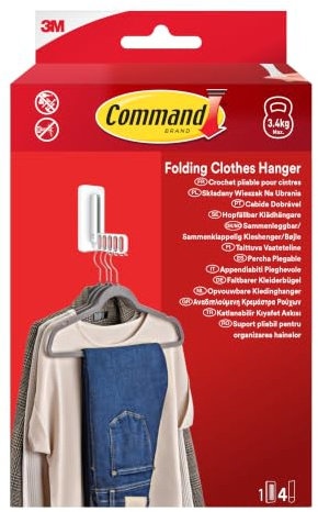 Command Folding Clothes Hanger, 1 Hook and 5 Rungs, 4 Adhesive Strips, | Closet Organizer, Home Organization, Damage-Free Hanging Wall Hooks, Extra Storage for Laundry Room, Bedroom and Closet