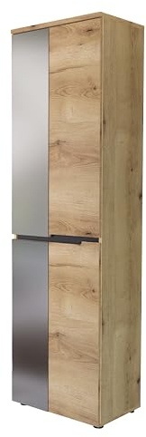 FARGO Garderobenschrank mit Spiegeltür und Softclose 55 x 192 x 38 cm | Moderner Flurschrank, 5 Fachböden, ausziehbare Kleiderstange, grifflose Fronten, FSC-zertifiziert, Flur