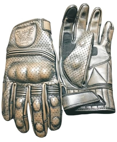 Iron Rider Motorradhandschuhe für Herren, Leder, Vintage, mit Knöchelschutz, atmungsaktiv, Cafe Racer, Motorradhandschuhe für Sommer und Stadtfahrten