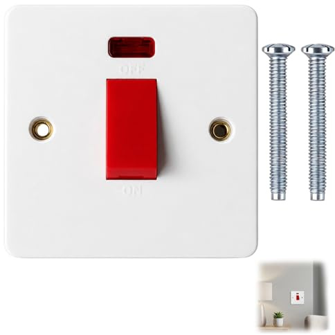 1Pcs Cooker Switch with Socket, Cooker Socket with Dual Outlet Plate, Immersion Heater Switch Panel, for Electric Ovens Hobs Wall Mounted with Screw Terminals