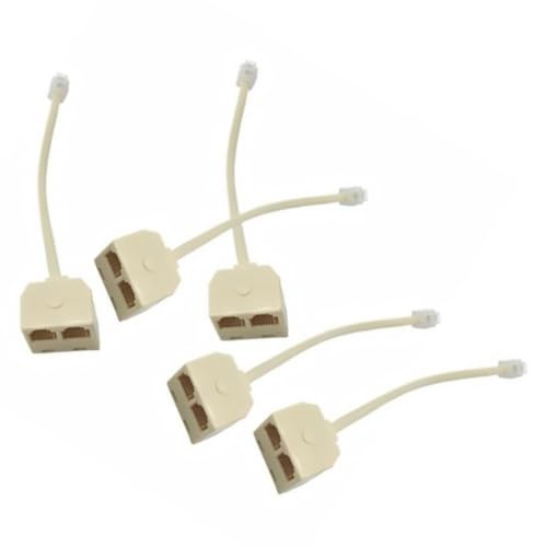 SECFOU Adattatore Telefono Fisso Rj11 Doppino Telefonico, Splitter per Segnale e Suoneria Simultanea, Confezione da 5 in Plastica Beige