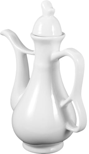 SKISUNO Ceramic Wine Pot and Fade-Resistant Surface 280ml White Chinese Style Wine Jug with Convenient Handle for Camping and Bar Use
