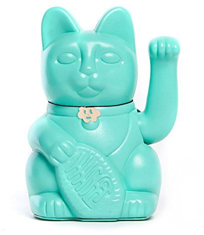 Gato de la Suerte chino - Lucky Cat - Maneki Neko. AGUAMARINA, L (12x9x18cm)