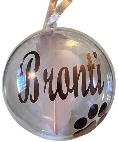 Pet Loss Personalised Memorial Bauble, Christmas Pet Memory Bauble with Feather (10cm) Decoration Created by CleverCHIC