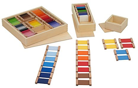 Montessori Farbtäfelchen, Kästen I, II und III, Montessori-Material zur Farbenlehre