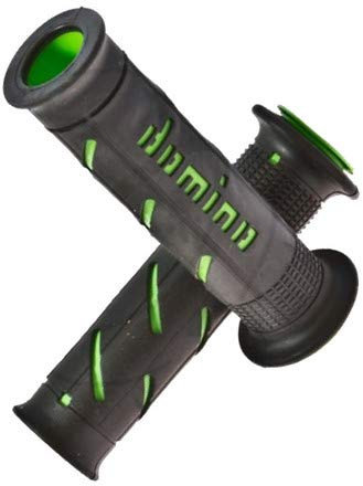COPPIA MANOPOLE DOMINO MOTO SCOOTER COMPATIBILE CON KAWASAKI APERTE RACING NERO VERDE ESTREMITA FORATE