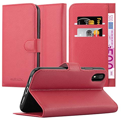 Cadorabo Hülle kompatibel mit Apple iPhone XR Handyhülle aus Premium Kunst Leder Flip Klappbare Stoßfeste Magnetische [Standfunktion] [Kartenfächern] Cover Hülle für iPhone XR Tasche in Rot