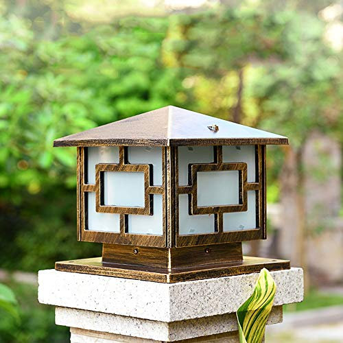 Außen Sockellampe Antik Bronze Platz Wegeleuchte Retro E27 Aluminiumguss und Acryl Sockelleuchte Wasserdichte IP54 Villa Zaun Türpfosten Garten Terrasse Balkon Außenleuchte 30 * 30 * 27cm