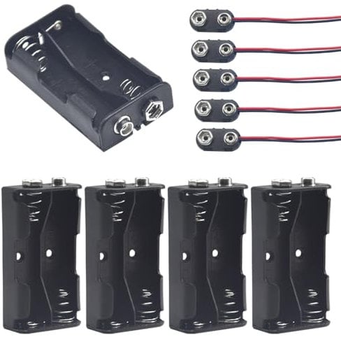 Yosawo 5-Pieces 2 x 1.5V(3V) AA Battery Holder Case,Black Plastic DIY Battery Storage Box with Standard Snap Connector (AAK2)