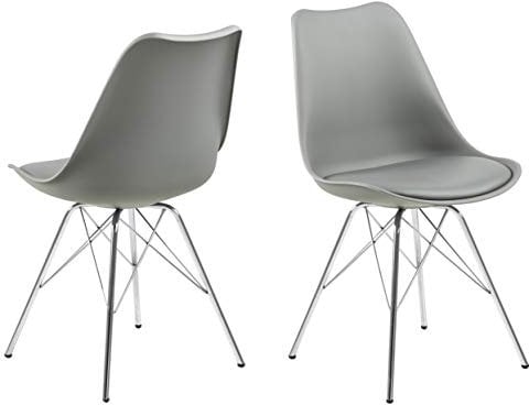 AC Design Furniture Emanuel Esszimmerstühle 4er Set, B: 48,5 x H: 85,5 x T: 54 cm, Hellgrau/Chrom, PU/Metall, 4 Stk