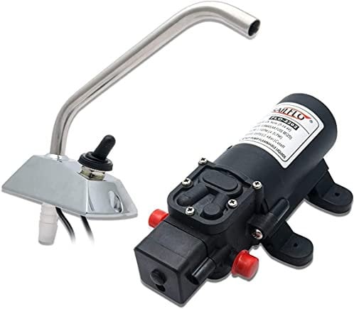 Stainless Steel 12V Boat Galley Electric Water Pump Tap Faucet Full Fresh Water Supply Kits Caravan Camper Van RV Yacht (Water Tap + 200CM Tube + Water Pump)
