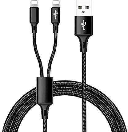 iFlash Dual Port Splitter Charging Cable - Power up to Two Apple Devices from a Single USB A Port - Ideal for iPhone 6/7/8/X/XR/11/SE (Black)