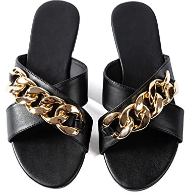 Mtzyoa Frauen Flip-Flops Flache Sandalen Gelee Bogen Strand Flache Nieten Regen Nette Dressy Sommer Sandalen, Cross Black, 40.5 EU
