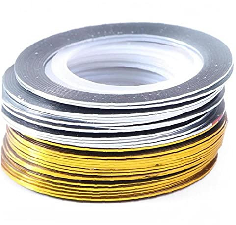 Onsinic 20 Rolls Gold Silber Nail Art Stripping-Klebeband-Linie Glänzende Nagel-Kunst-Dekoration-Streifen Adhesive Abziehbilder DIY Nagel-Spitze-Streifen, 0.1mm