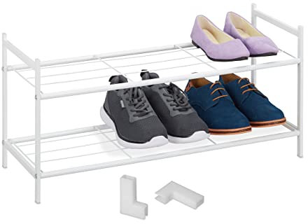 Relaxdays Schuhregal Metall, stapelbar, 2 Ebenen, Schuhaufbewahrung für 6 Paar Schuhe, HBT: 33,5 x 70 x 26 cm, weiß