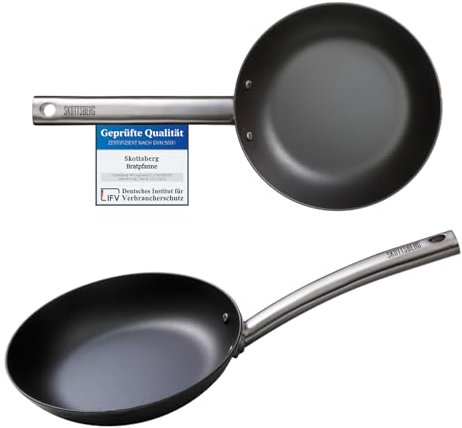 SKOTTSBERG® Professional iron pan, diameter 20 cm, carbon steel, forged, stainless steel handle with branded print, for optimal crispy frying and even cooking, stackable