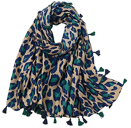 Muzboo Elegant Stola für Damen,Quasten-Design,Leicht Scarf Schal für Strand, Abendpartys, Hochzeiten 180 x 85 cm Green+Leo