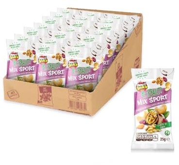 Aperisnack B-Fruit - AP13.041.15 - Box 40 Snack Monodose – Mix Sport (Mandorle, Anacardi, Uvetta, Mirtilli) – Frutta Secca 100% Naturale – 40 monoporzioni x 25 g