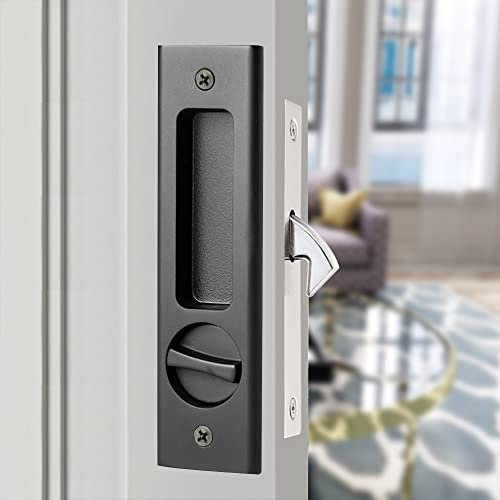 6.3 Privacy Pocket Door Lock Hardware, Sliding Barn Door Lock with Keys,Concealed Recessed Door Handle Door Lock Furniture Hardware Door Locks for Many Scenarios Bathroom, Barn,Bedroom (Black)