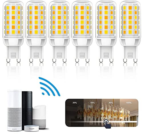 Smart G9 LED Glühbirne, Intelligent WiFi LED Birnen, 3W 320lm Mehrfarbige Dimmbare Glühbirnen, 2700K to 6500K App Steuern, Compatible mit Alexa und Google Home, Sprachsteuerung, 6er Pack