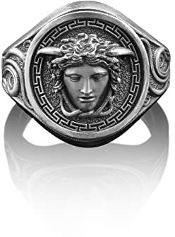 Griechischer Medusa 925 Silber Handgemachter Herrenring, Medusa Sterling Silber Herren Siegelring, Mythologie Gorgon Medusa Boho Ring, Geschenk Für Sie/Ihn