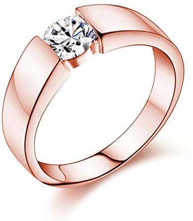 Uloveido Men's Rose Gold Plated Round CZ Engagement Band Ring Wedding Promise Jewelry for Him J002-M (Male, Size V1/2)