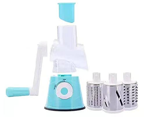 3 in 1 Hand Crank Vegetable Cutter, Rotary Waterproof Vegetable Chopper Food Dicer Cheese Grater Vegetable Slicer for Home Kitchen (Blue)
