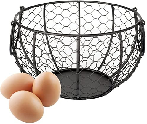 Fukamou Eieraufbewahrungskorb | 20x20x12 cm Eierkorb Drahtkorb | Schwarz Metall Obstkorb Mit Griff | Für Organizer Und Eier Aufbewahren