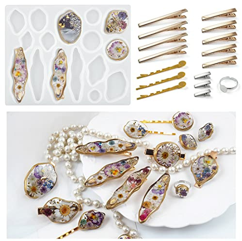 Voyyphixa Haarspangen Silikonformen Epoxidharz, Haarnadel Epoxidharz Formen mit 16 Haarspangen Schmuck Harz Gießen Formen Hair Clips Resin Mold für DIY Schlüsselanhänger Lesezeichen (16 Hair Clips)