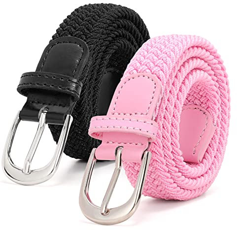 SUOSDEY 2 Stück gewebter elastischer Kindergürtel für Jungen Mädchen, 2.5 cm breite schwarz pink