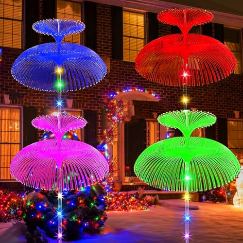 XRR Solarlampen Garten, 4 Stück Solarstecker Gartenleuchten Quallen Farbwechsel mit 7 Farben, Wasserdichte Weihnachtstag Solar Gartenleuchten für Außen für Garten Wege Rasen Balkon Deko