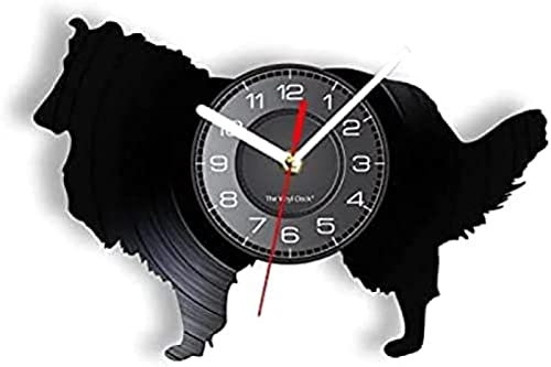 Orologio da parete a batteria Orologio da parete per cani silenzioso senza ticchettio Orologio da parete con dischi in vinile Rough Collie Razza canina Animale domestico Segugio Cucciolo Orologio deco