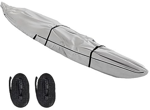 Seapisode Fade and Tear Resistant Trailerable Cover with Waterproof Zipper, 600D Marine Grade Heavy-Duty Waterproof Canoe Cover Fit for 12ft Kayak,Indoor/Outdoor Storage,Gray