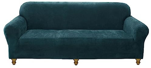 OQHAIR Stretch-Samt Sofaüberwurf für 3-Kissen-Couchbezüge weich rutschfest Sofa überzug Maschinenwaschbarer Möbelschutz -Grün-2 Seater