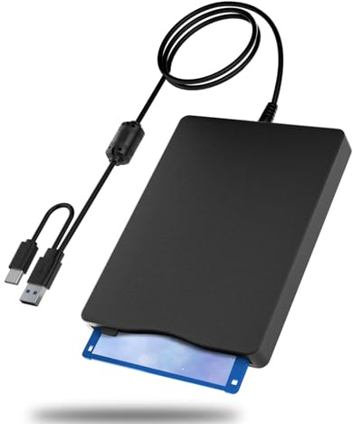 MthsTec USB Floppy Drive, External 3.5 USB & Type-C Floppy Disk Reader, External Floppy Disk Drive Portable 1.44 MB Plug and Play FDD for PC Windows XP 7 8 10 11(Black)