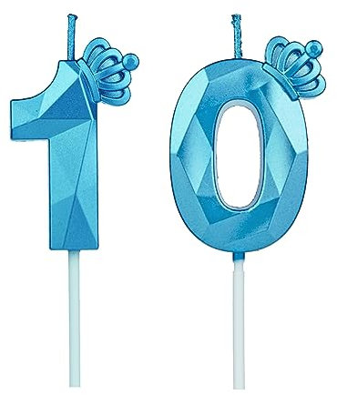 Geburtstagskerzen Zahlen 10 mit Krone,3D Kerzen Geburtstag für Kuchen geburtstagsdeko, Geburtstag Kerzen Zahlen, Geburtstagskerzen Kinder für Partys, Hochzeiten, Firmenfeiern, Jubiläen (Blau, #10)
