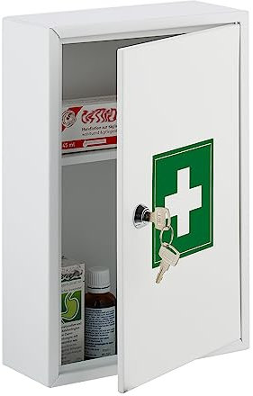 Relaxdays Medizinschrank, abschließbar, 2 Fächer, HxBxT: 32 x 21,5 x 9,5 cm, für Medikamente, Arzneischrank, weiß/grün