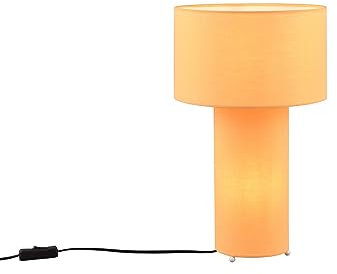 meineWunschleuchte Große Bauhaus Stil Tischlampe Korpus und Lampenschirm Stoff Gelb Höhe 40cm